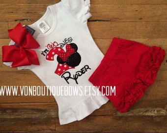 Red mouse bow Personalized Boutique Number Birthday two 2nd flutter Girls Applique Short Long Sleeve Shirt Tank icing shorts outfit