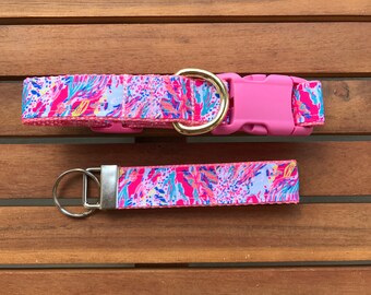 Lilly Pulitzer Inspired Dog Collar With Matching Key Fob