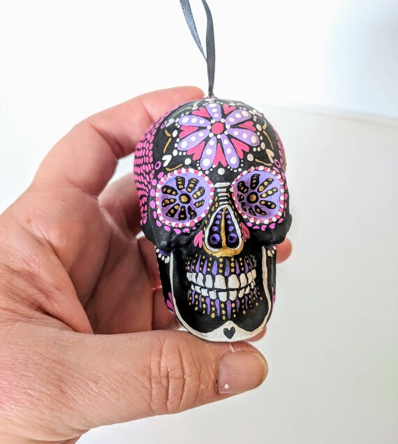Skull ornament hand painted shatterproof Ornament sugar skull day of the dead