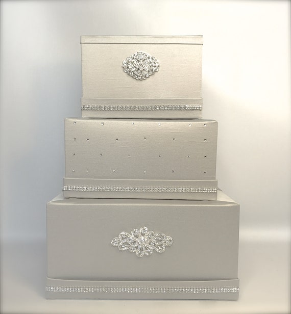 Wedding Card Box with Lock Dark Silver Wedding Money Box Gray