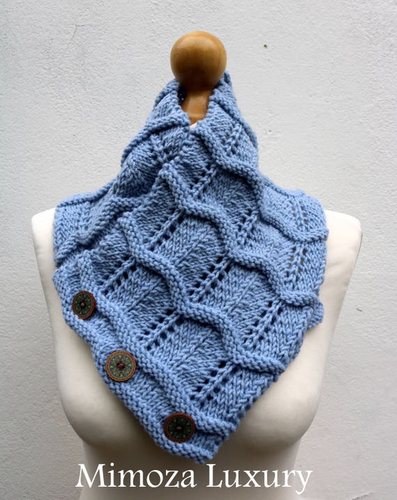 Light Blue Merino Wool Hand Knitted Scarf, Knit scarf wrap light blue Scarf, Shawl, Wrap, Neck warmer, knit scarf, blue women's knit scarf