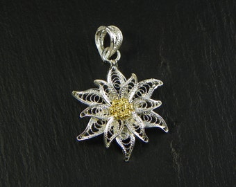 Edelweiss Pendant , Silver filigree made in Italy