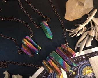 Titanium aura quartz crystal necklace