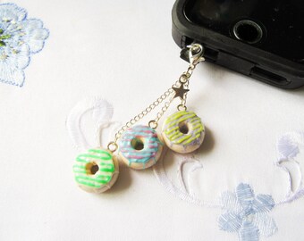 Donut / Doughnut Phone Charm, Dust Plug, Kawaii, Cute, Food Charm, Dessert, iPod Charm, iPhone Charm, Android Charm