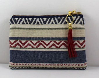 Clutch in Woven Cotton in a Southwest Navajo Stripe, essentials bag, cosmetic bag, travel bag,casual bag, gift