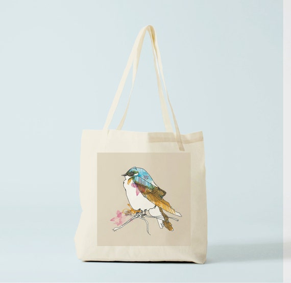 Tote bag Blue Bird, school bag, handbag, groceries bag, sports bag, swimming-pool bag, books bag, baby bag with blue bird.