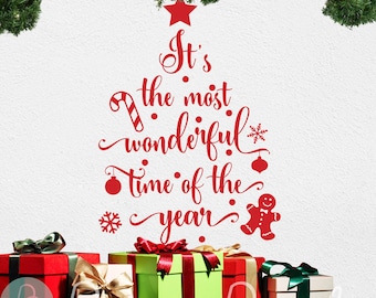 It's The Most Wonderful Time of The Year- Christmas Quote Winter Vinyl Decal Wall Sticker for Storefront Windows, Walls, Christmas Decor