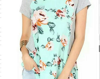 Mint Floral Raglan Tee