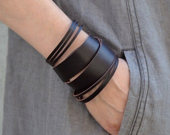 NIDA mix Leather Bracelet, Brown Leather Bracelet, thick surplus leather bracelet