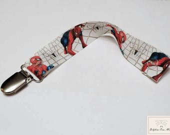 Ribbon pacifier clip - printed Spiderman