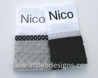 Personalized Minky Burp Cloth Set - Over 30 Minky Options - Boy