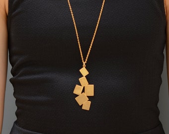 Long Gold Pendant Necklace, Y necklace, gold tie necklace gold pendant necklace rectangle necklace gold modern gold necklace fashion pendant