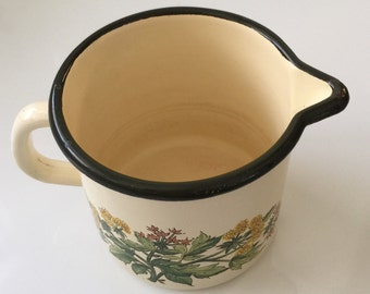 German Enamelware, German Pitcher, 1970s, Stained, Chipped Rusted Condition, Rustic Kitchen, Primitive Decor, Primitive, Vintage Enamelware
