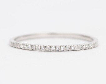 Platinum Diamond Micro Pave Wedding Band 1mm 1.2mm Thin Ring Half Eternity Stacking Rings Stackable Engagement PT950 Anniversary AD1104P