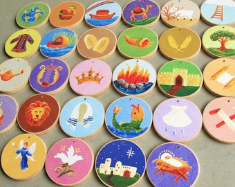 Advent Jesse Tree Ornaments - Multi-Colored - READY TO SHIP - Christian Advent Calendar leading to Christmas