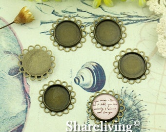 10PCS Antique Bronze Double Lace Edge With 16mm Cameo Base Setting Pendant