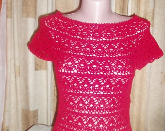 Crochet red tops/Crochet summer top/Handmade blouse/Made to order