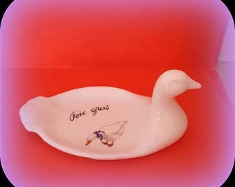 Serving dish for the foie gras with Limoges porcelain duck head