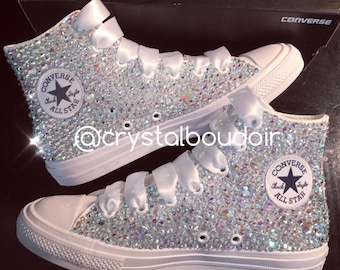 Fully Blinged Covered Crystal Chuck Taylor Converse High Tops - WHITE