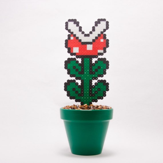 Super Mario Potted Piranha Plant Perler with Pixelated Dirt