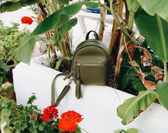 mini leather backpack, small leather backpack, green leather backpack, leather backpack, leather backpack women, womens mini backpack purse