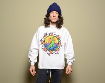 vintage 90s pullover sweatshirt jacket World View Newport whale wildlife hippie stoner WWF spiritual enviromentalist one size