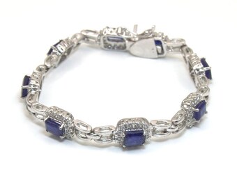 8.5ct Sapphire & White Topaz Bracelet Sterling Silver (SA2)