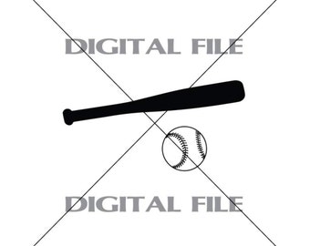 Baseball Bat And Baseball Vector Art Vinyl Decal T-shirt Digital Cutting Files ,Svg, Ai, Eps, Dxf