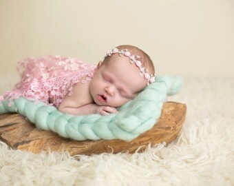 Pink Lace Fringe Wrap and Headband Set, Newborn Photo Prop, Baby Girl Prop, Baby Bling, Rhinestone Headband and Wrap Set