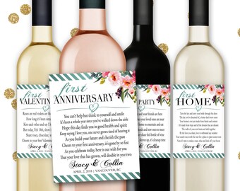 Marriage Milestones Poems Wedding Gift Wine Champagne Bottle Labels First Anniversary Honeymoon Baby Fight Christmas Valentine - Item #MMS1