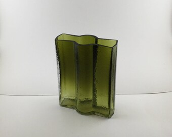 Mid Century Modern Scandinavian Textured Green Glass Vase