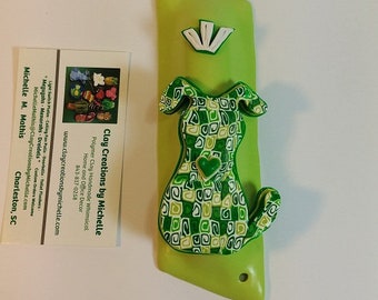 Dog Retro Green Silhouette on a Wasabi Polymer Clay Mezuzah Case