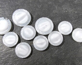 White Moonglow Glass Buttons Shankless West Germany VINTAGE Pressed Glass Buttons Ten (10) Vintage Buttons Jewelry Sewing Supplies (F70)