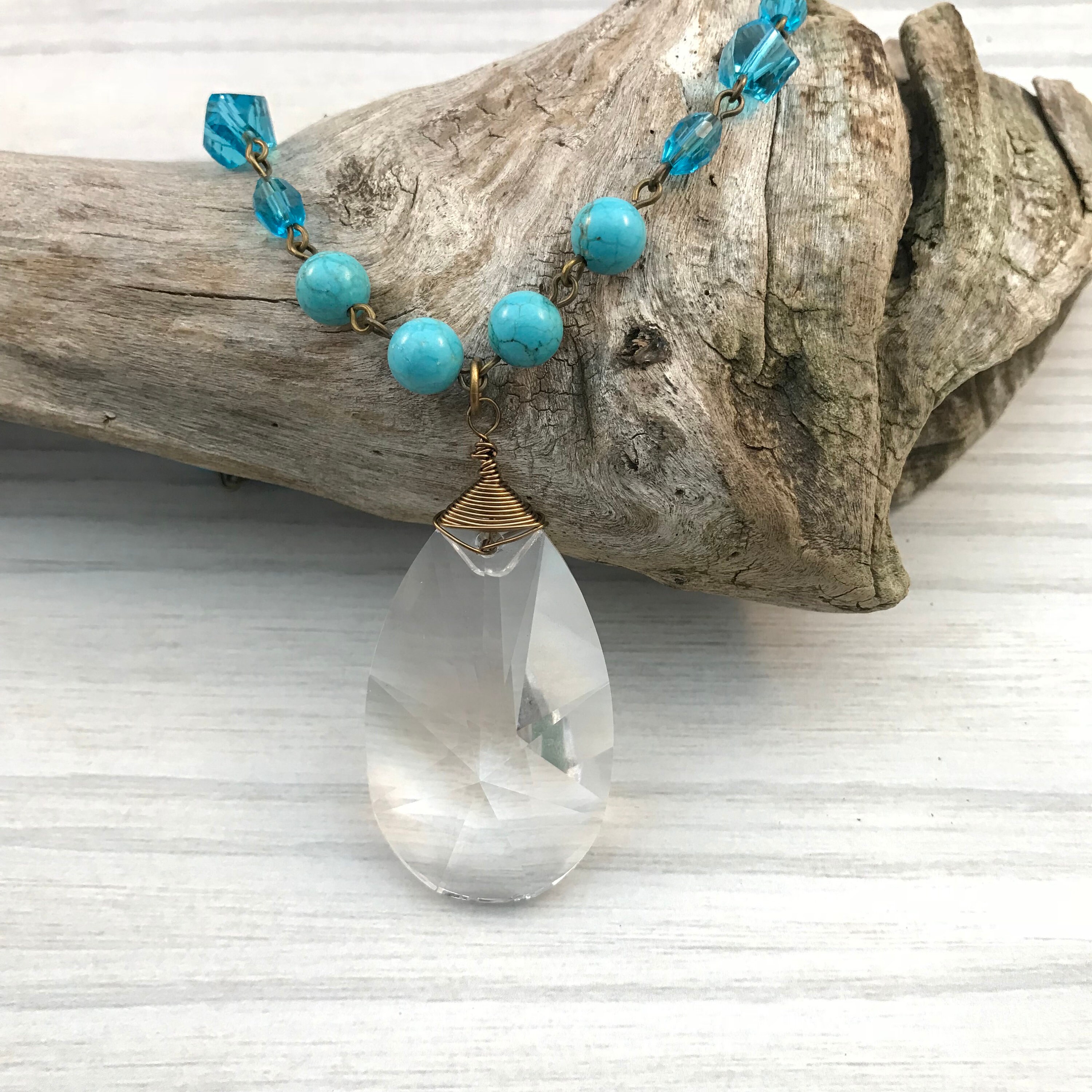 Turquoise Chandelier Crystal Necklace
