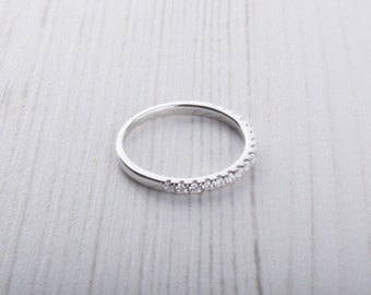 1.8mm wide Man Made Diamond Simulant Half Eternity ring in white gold or Silver - stacking ring - wedding band - handmade engagement ring