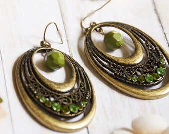 Bohemian filigree bead and rhinestone earrings