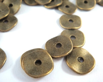 20 Flat Wavy Disk Spacer Bead Antique Bronze Donut Bead 10x1mm 2mm hole LF/CF/NF - 20 pc - M7028-AB20