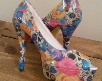 Sugar skulls and roses customised heels