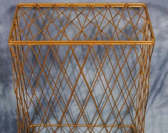 Vintage 26" Mid Century Modern Green Wire Laundry Hamper Basket, Retro Home