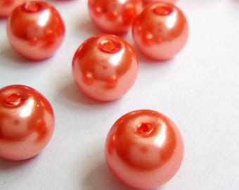 22 orange 8mm Pearl glass beads