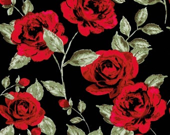 Rose print fabric | Etsy