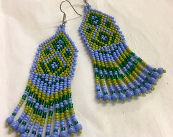 Periwinkle and Green bead earrings