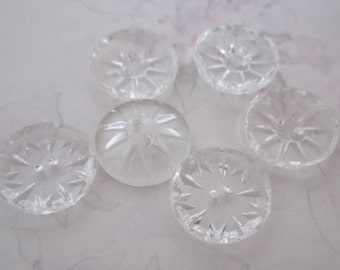 6 pcs. vintage glass faceted starburst clear crystal sew thru buttons 18mm - b219