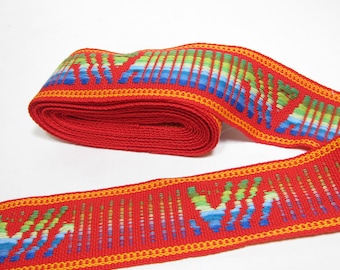 Vintage Sewing Trim 60's 70's Woven Colorful Red 2 Inches Wide 4 Yards Supply