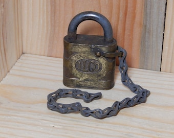 Vintage Lock by ILCO, PadLock With Chain, Antique Lock, Old Lock