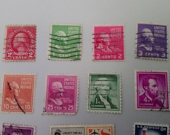 Schönes Set aus gebrauchten lose Vintage USA Briefmarken 1894-1970 (Set #1) + gratis 10 Prämie Briefmarken!!