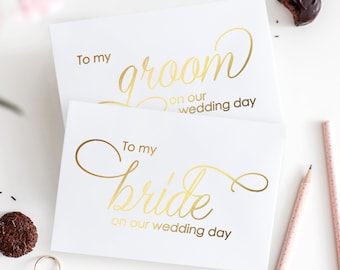To my groom card & To my bride card (set) - To my groom on our wedding day - To my bride on our wedding day - Foil wedding cards - WC004