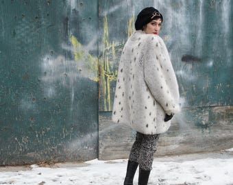 JORDACHE 1980's Faux Lynx Fur Coat, Deluxe Oversize Glamour Statement