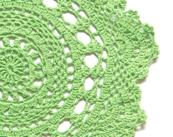 Bright green hand dyed Crochet Doily Vintage doily