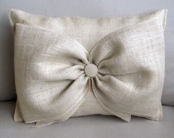 parchment Burlap Accent Pillow with giant burlap bow